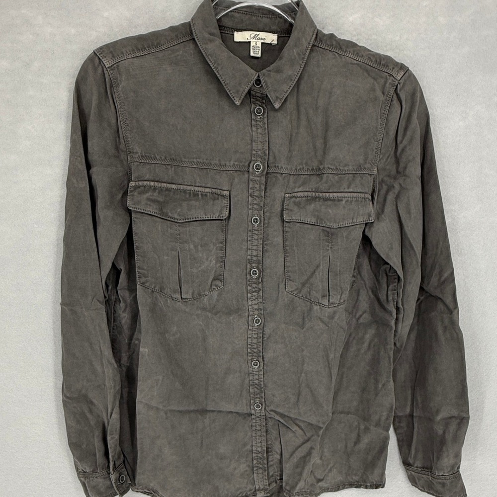 New Mavi Women Shirt Small Gray Utility‎ Pocket Button Up Acid Wash LS Normcore
